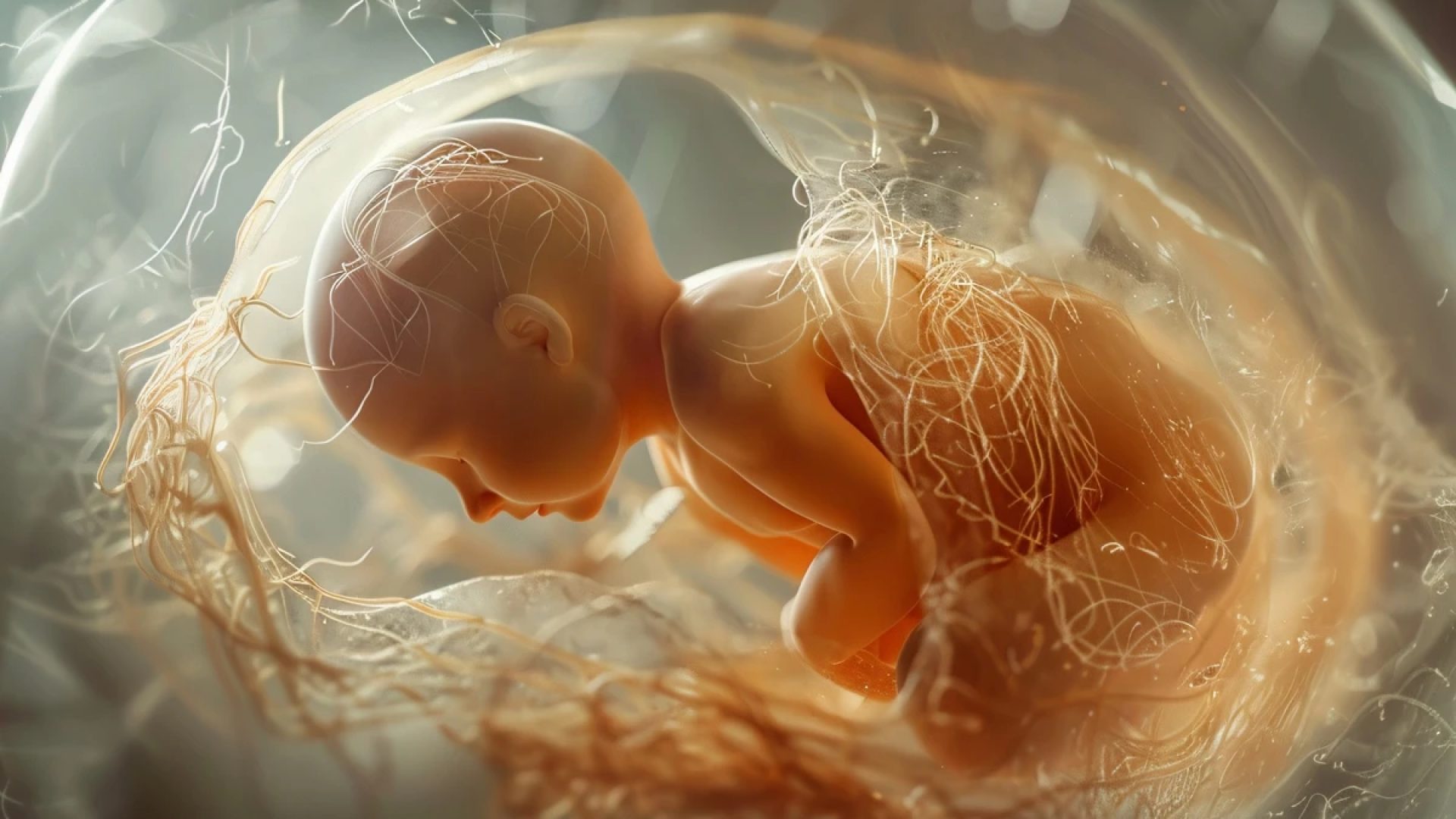 1 de 1 Ilustração colorida de feto, envolto numa placenta, dentro do organismo da mãe - Metró...