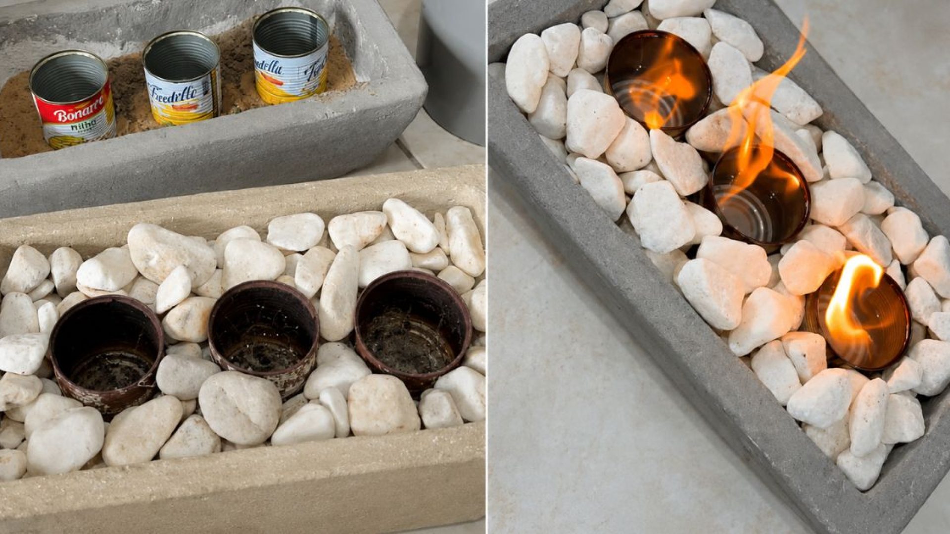 Com um vaso de cimento, latinhas de milho e pedras decorativas, a influenciadora Ivana Braga crio...
